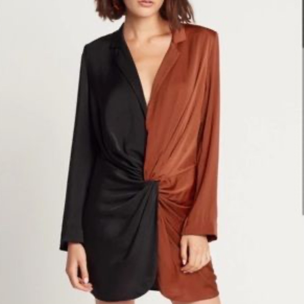 Choosy Sienna & Black In A Mood Long Sleeve V-Neck Mini Dress